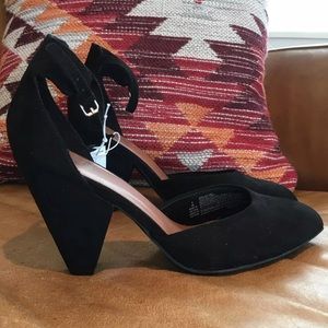 Black suede ankle strap heels 8